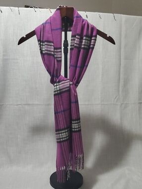 Lord & Taylor Purple Plaid Fringe Scarf